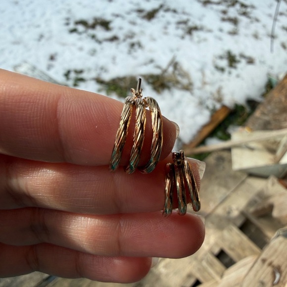Jewelry - Gold Textured Hoop Earrings with Sculptural Design